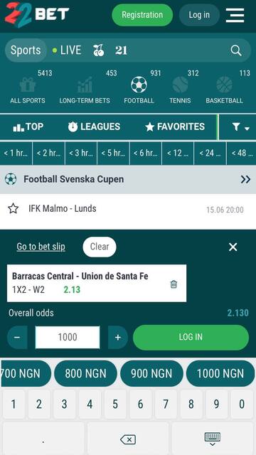 place a bet on the 22bet app