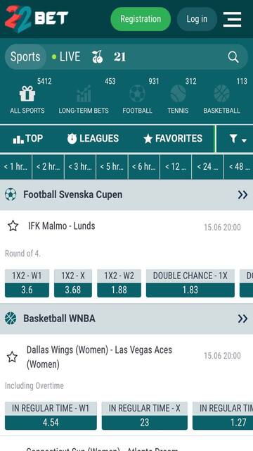 betting available on the 22bet app